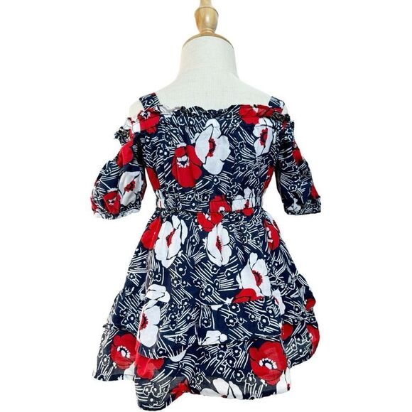 Janie and Jack Cold Shoulder Floral Puff Sleeve Lined Summer Dress. 12-18 Months - Picture 3 of 9